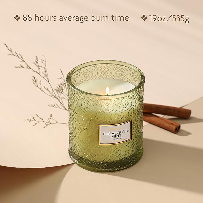 Eucalyptus Mint Scented Candles, Large Natural Soy Candle, 88 Hours Burning Time, Decorative Candles in Glass, Aromatherapy Candle Gift for Women, 19oz - Bloomnest