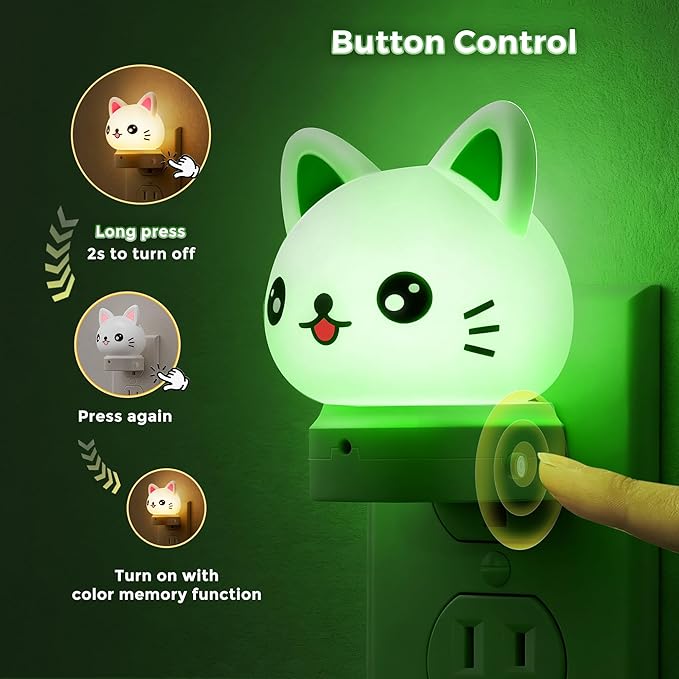 L LOHAS LED Plug in Night Light for Kids, 3D Cute Cat Night Lights with Dusk to Dawn Sensor, RGB+Soft White 3000K Cat Night Light, Christmas Birthday Gift Nightlight for Kids, Room Decor - Bloomnest