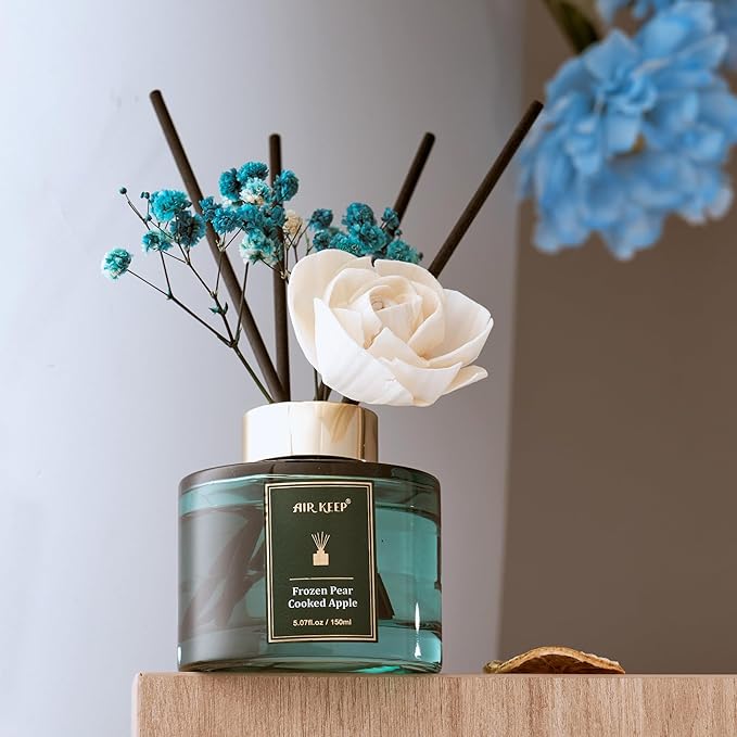 Airkeep Flower Reed Diffusers Set, 5.07 oz Pear/Apple/Berry Scented Oil Diffuser with 8 Reed Sticks, Home Fragrance Diffuser Gift Set for Bathroom & Office Decor 150ml - Bloomnest