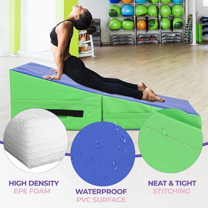 Gymnastics Mat Incline Tumbling Mats yoga mat for Home Gym, Folding Exercise Mat with Non-Slip PU Surface & Handles, Cheese Wedge Mat - Bloomnest
