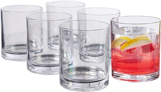 US Acrylic Classic Clear Plastic Reusable Drinking Glasses (Set of 6) 12oz Rocks Cups | BPA-Free Tumblers, Made in USA | Top-Rack Dishwasher Safe - Bloomnest
