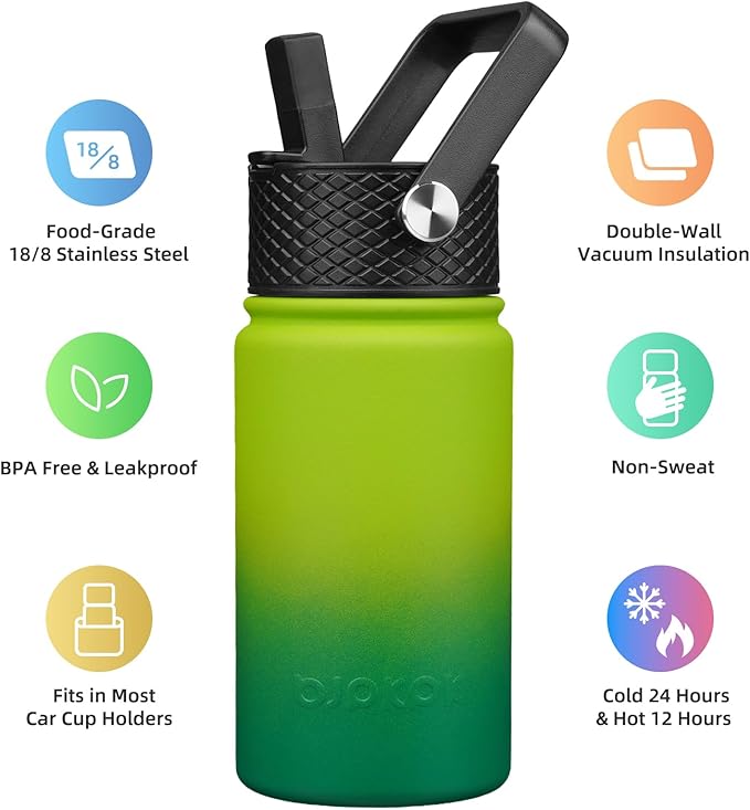 BJPKPK Insulated Water Bottle with Straw Lid, 15oz Cute Water Bottles, Stainless Steel Metal Thermo, Reusable BPA Free Leak Proof Tumblers, Cups,Bamboo Grove - Bloomnest