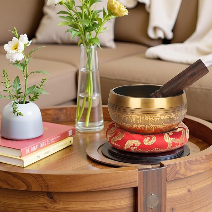 AKLOT HandMade Meditation Singing Bowl: Tibetan Sound Bowl Set with Pure Tone, Sound Bath Bowl with Cushion, Mallet, Spiritual Gift for Chakra Clearing, Mind Healing, Yoga, Prayer, Relaxation (4 Inch)