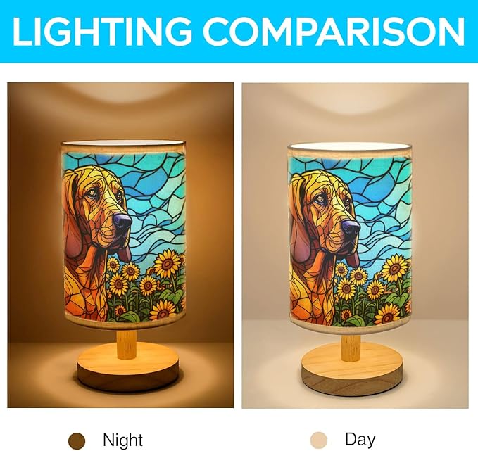 Bloodhound Table Lamp LED 3-Color Pressed Bedside, Dog Shade Lamp with Wood Base for Bedroom Living Room Desk Office - Bloomnest