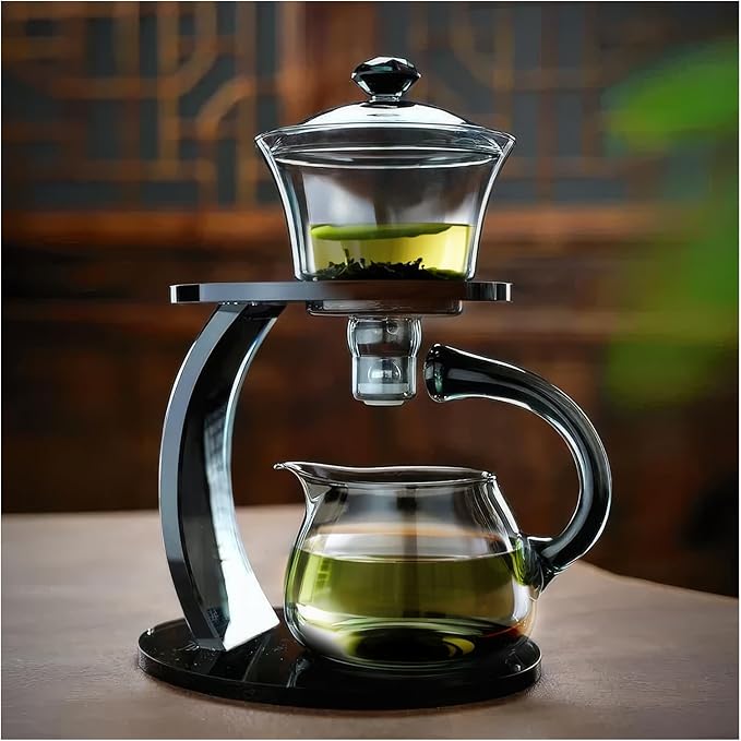 Semi Automatic Tea Set, Lazy Kungfu Tea Set, Lazy Kung Fu Drip Teapot, Magnetic Tea Pot With Magnetic Ball, Heat Resistant Gongfu Glass Teapot Set (Jl-Glass2Ellipse-black) - Bloomnest