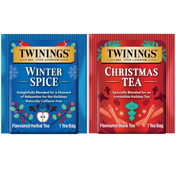 Twinings Holiday Sweet & Spicy Tea Variety 2-Pack – Caffeinated Tea and Caffeine-Free Winter Spice Herbal, Christmas Gift, 20 Tea Bags Ea - Bloomnest