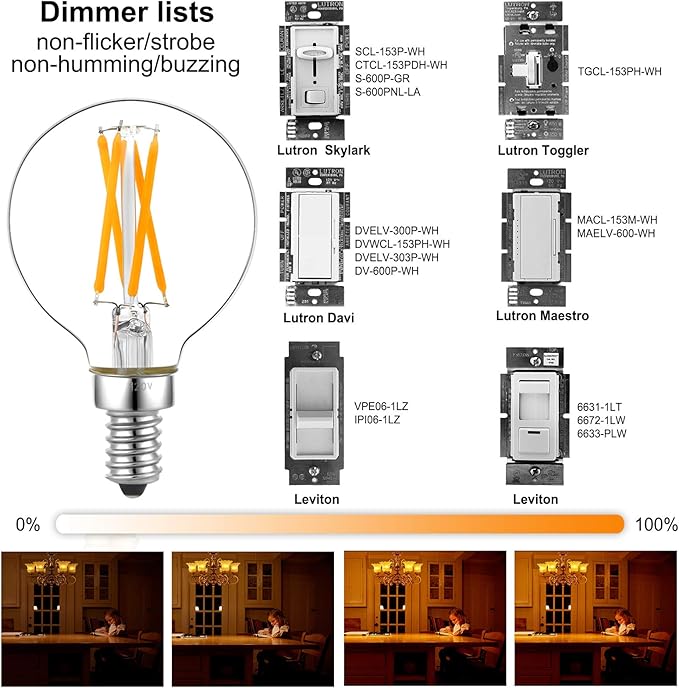 LiteHistory e12 led dimmable g16.5 Light Bulb 6W Equal 60 Watt 600lm AC120V e12 Candelabra Bulb 60 Watt for Chandeliers,Ceiling Fan,Vanity Warm White 2700K Globe e12 Light Bulb 6Pack - Bloomnest