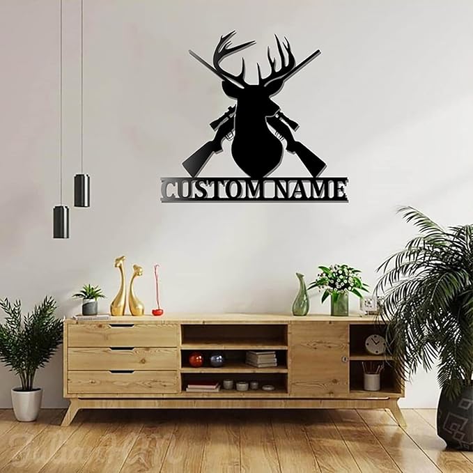 Lovely POD Personalized Hunting Metal sign, Hunting Art, Custom Deer Head Hunting Metal Wall Art With Led Lights, Personalized Hunter Name Metal Wall Decor Deer Hunting Decoration Hanging for Home - Bloomnest