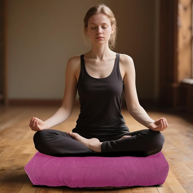 Meditation Floor Pillow Set of 2, Square Large Pillows Seating for Adults, Tufted Corduroy Cushion for Tatami Living Room, 22x22 Inch FP-Purple