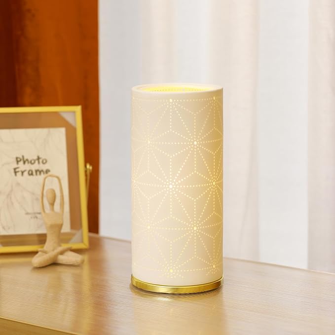 Small Modern Ceramics Bedside Table Lamp, 4.5 x 4.5 x 9.75 Inch White Spider Web Style Nightstand Lamps, Side Table Lamps for Bedroom Living Room Entryway Table Light