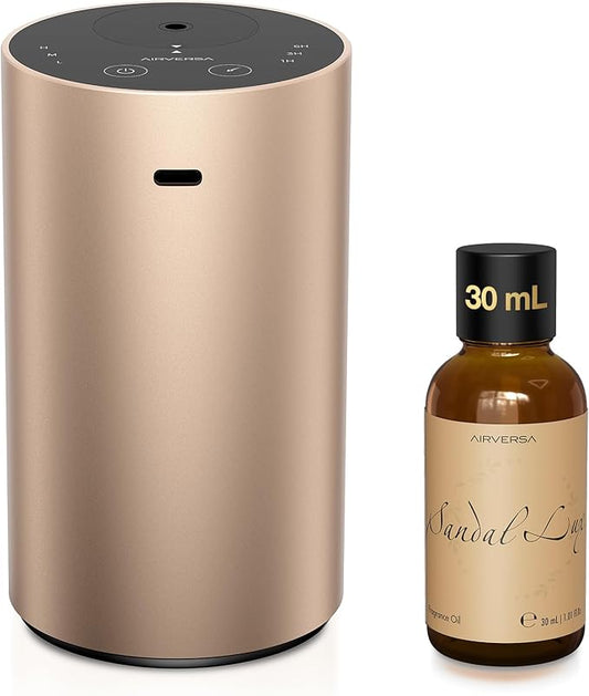 Airversa Waterless Essential Oil Diffuser Starter Kit with 30mL Sandal Lux Fragrance Oil for Car Home Office,Premium Aluminum Housing, Aroma Nebulizer Baterry Operated, ADX Kit Desert Titanium - Bloomnest