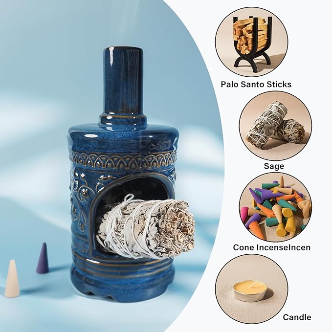 Ceramic Bird & Flower Palo Santo Burner–Stylish Chiminea for Sage、Incense Cones and Candle, Perfect for Meditation, Yoga, Altar & Home Decor – Easy to Clean, Enhance Your Zen Experience - Bloomnest