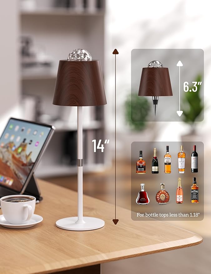 Joyzy Table Lamp Projector Lighting, Wireless Wine Bottle Lamps Rechargeable Lights Water Wave Ripple Projection Liquor Bottle Decoration Light Ambient for Bar - Bloomnest