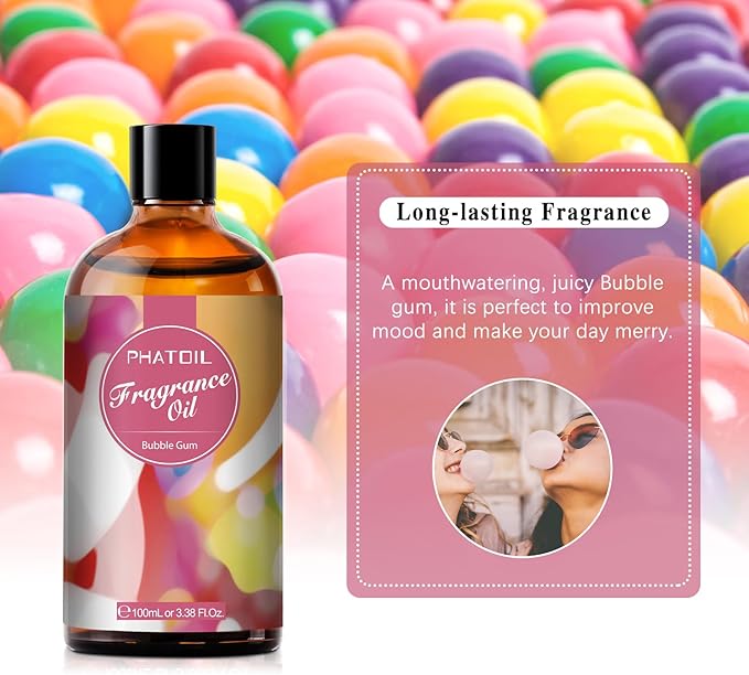 PHATOIL 3.38FL.OZ Bubble Gum Fragrance Oils for Aromatherapy, Essential Oils for Diffusers for Home, Perfect for Diffuser, DIY Candle and Soap Making, DIY Scented Products - 100ml - Bloomnest