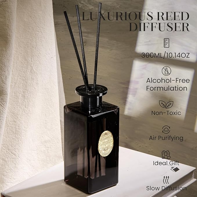 M&SENSE 10.14 oz Large Reed Diffuser Set | Oud Wood Scent Oil Diffuser with Sticks | Hotel Collection Non-Toxic Essential Oil |for Bedroom Bathroom Living Room MSENSE