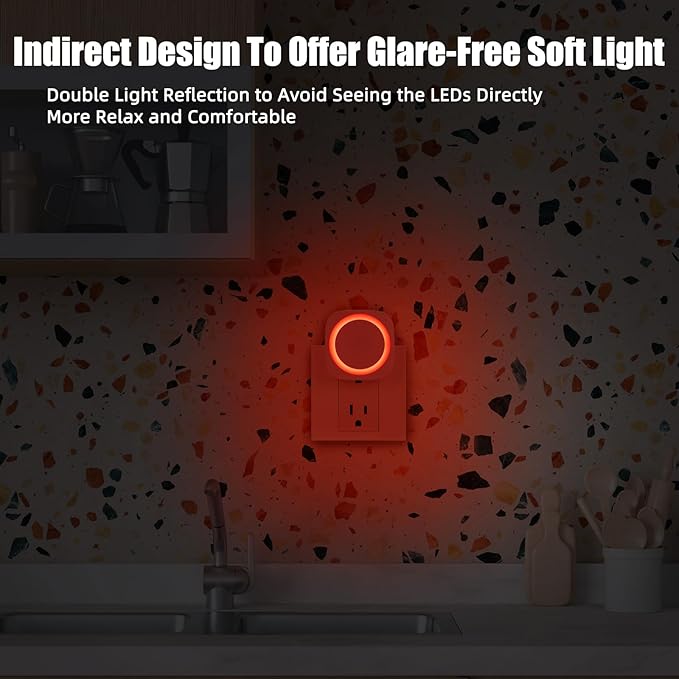 Red Night Lights Plug into Wall, 4 Packs Dimmable Night Light with Dust to Dawn Sensor, Automatically Turn on and Off, Gentle Glow Nightlight for Bathroom,Bedroom,Stairs,Kitchen,Hallway, Red - Bloomnest