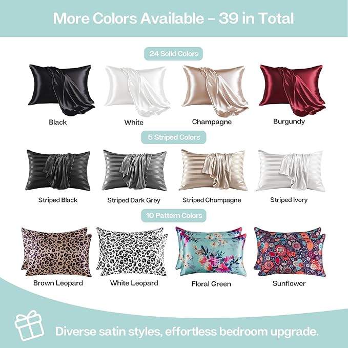 MR&HM Satin Pillowcase for Hair and Skin, Silk Satin Pillowcase 2 Pack, Standard Size Pillow Cases Set of 2, Silky Pillow Cover with Envelope Closure (20x26, Turquoise) - Bloomnest