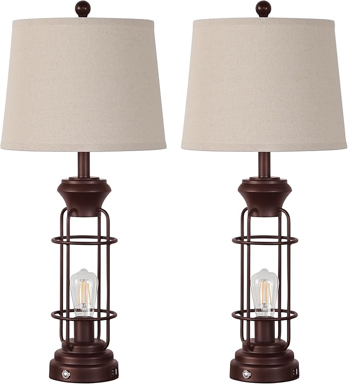 Table Lamps for Living Room Set of 2, 28" Tall Farmhouse Table Lamp with Oil Rubbed Bronze Finish, Bedroom Lamps for Nightstand with White Oatmeal Lampshade, 4 Bulbs Included - Bloomnest