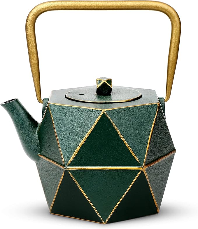 Toptier Cast Iron Teapot, Stovetop Safe Japanese Cast Iron Tea Kettle, Diamond Design Tea Pot with Removable Infuser for Loose Tea, 30 Ounce (900 ml), Dark Green - Bloomnest