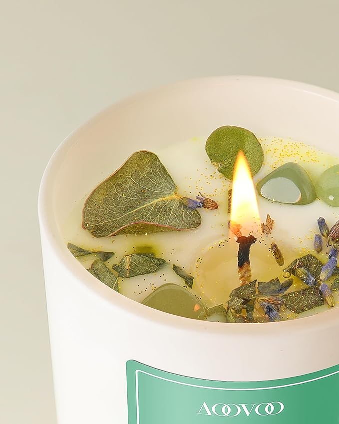 AOOVOO Eucalyptus Mint Scented Candles for Women - Aromatherapy Candle with Crystals Inside, 10oz Soy Candles for Home Scented, Birthday Gifts Christmas Candle for Women Mom - Bloomnest