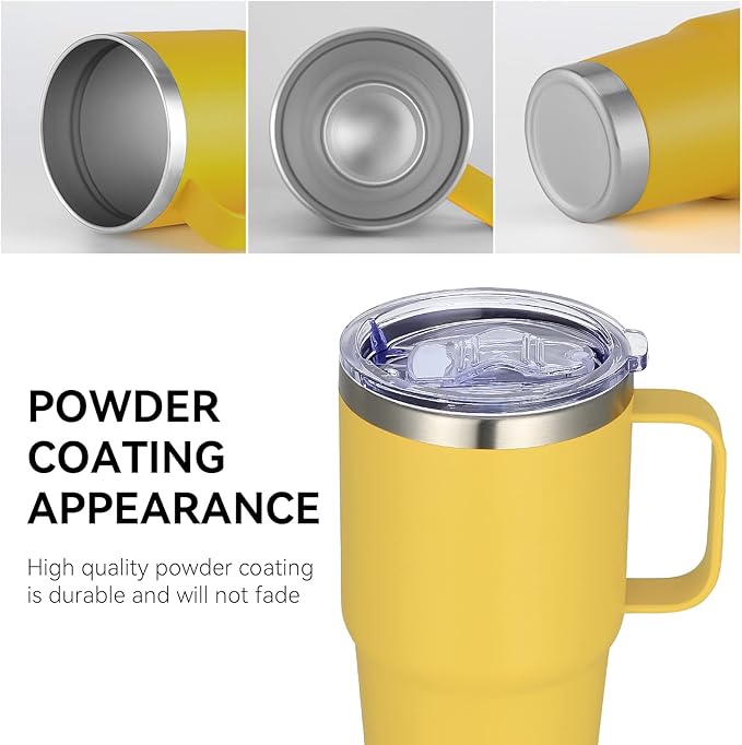 VEGOND 20 oz Tumbler Bulk with Handle Lid and Straw, Stainless Steel Insulated Travel Coffee Mug Set, Spill Proof Double Wall Metal Tumblers Cups, Yellow 6 Pack - Bloomnest
