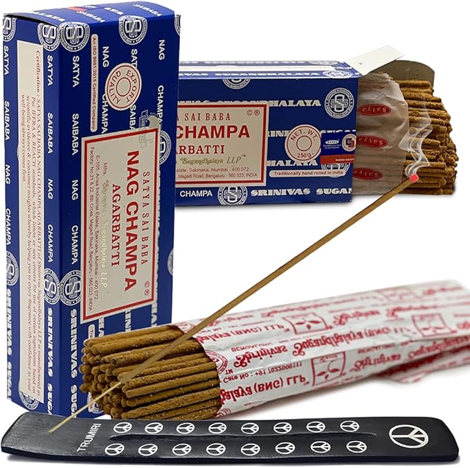 TRUMIRI Incense Stick Holder Bundle with Satya Sai Baba Nagchampa 250g Incense Sticks - Pack of 2 (Approx 500 Sticks) - Bloomnest