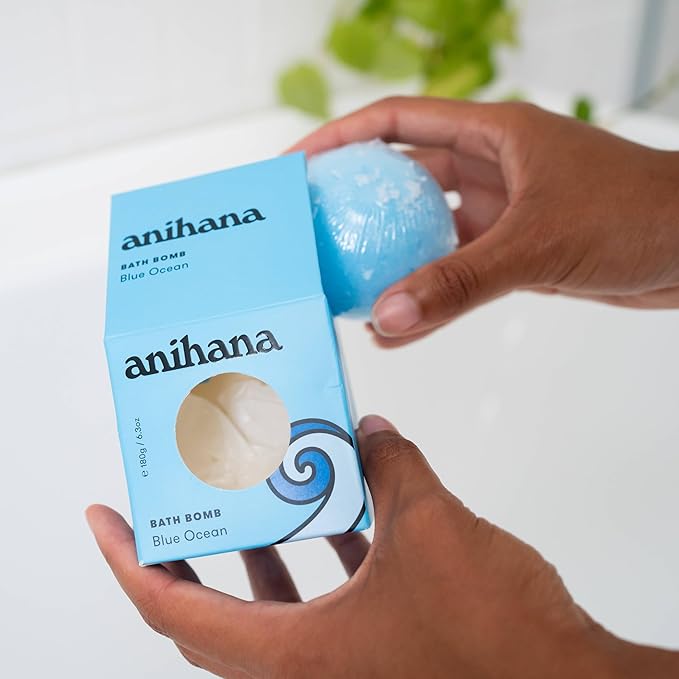 ANIHANA Bath Bomb with Coconut Oil, Paraben Free, Hand-Crafted Luxury Fizzers, Refreshing Blue Ocean Scent, 6.3 oz - Bloomnest