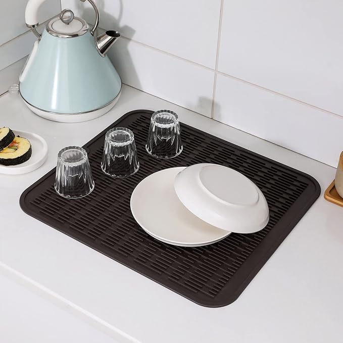 Silicone Dish Drying Mat for Multiple Usage,Easy clean,Eco-friendly,Heat-resistant Silicone Mat for Kitchen Counter or Sink,Refrigerator or Drawer Liner Coffee 2XL 24 inches x 18 inches - Bloomnest