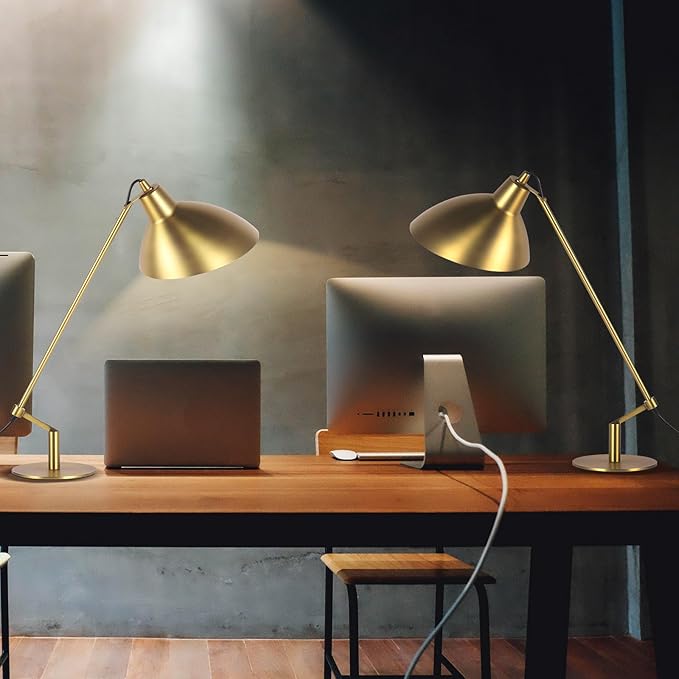 Desk Lamp Modern Industrial 100% Metal Table Lamp 22", Soft White Light (3000K) with Adjustable Switch, Ideal for Office Bedroom Study Room Living Room Nightstand Bedside Lamps Brass - Bloomnest