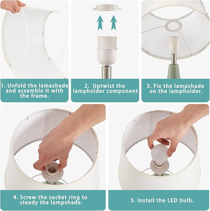 GyroVu Table Lamp Set of 2, 18.63” Ceramic Table Lamp Classic Beside Lamps Nightstand Lamp Modern Lamp for Living Room, Bedroom & Office Rocker Swtich Sage Green-LED Bulbs Included - Bloomnest