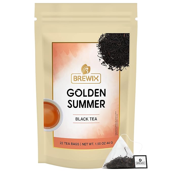 BREWIX, Darjeeling Golden Summer Tea From Himalayas (22 Pyramid Tea Bags) | High Grown in the Himalayas | Long Leaf Tea, Packed in Resealable Ziplock Pouch - Bloomnest