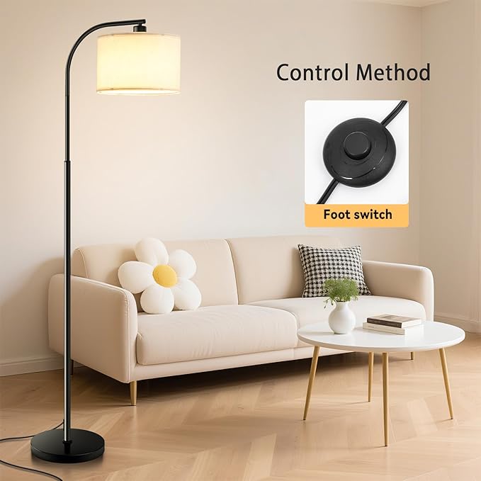 Floor Lamp for Living Room,Tall Standing Lamps Dimmable,Modern Floor Light with LED Bulb,3 Color Temperatures,Fabric Shades,Black Floor Lamps for Bedroom Dining Room Office Corner - Bloomnest