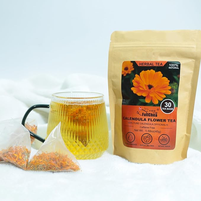 FullChea - Dried Calendula Flowers Tea, 30 Teabags, 1.5g/bag - Premium Calendula Tea For Skin Health & Support Wellness - Non-GMO - Caffeine-free - Natural Calendula Herbs - Bloomnest