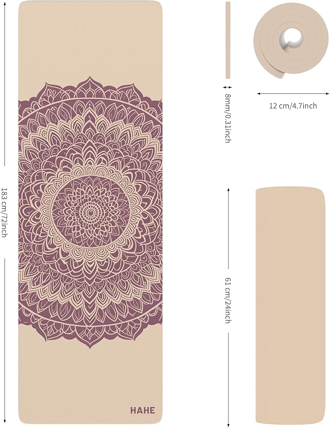 HAHE Yoga Mat Thick (8MM,1/3"), Eco-Friendly POE Non Slip Yoga Mat, High Rebound & Shock Absorption, Anti-Tear & Sweat-Resistant for Yoga, Fitness, Home, Workouts, Large Pilates Mats 72"x24" with Carrying Strap - Bloomnest