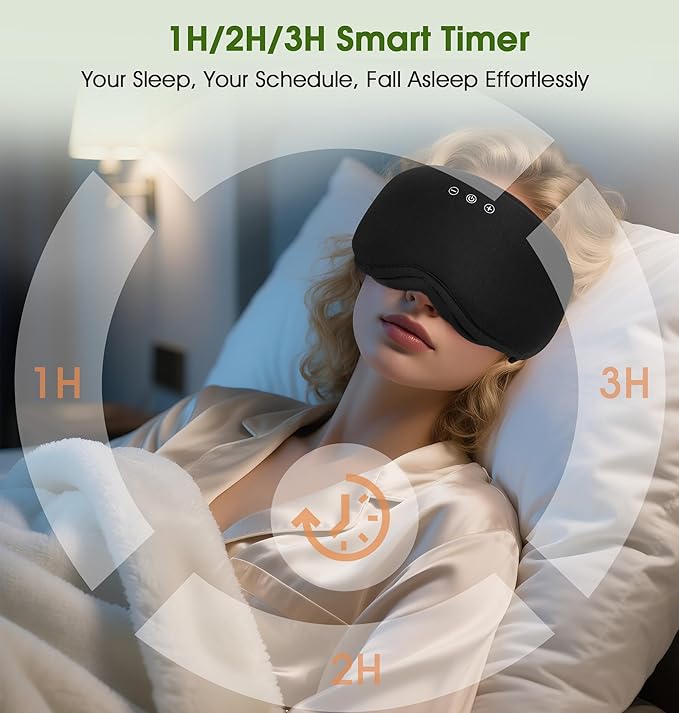 LC-dolida Bamboo Cotton Bluetooth Sleep Mask, 2 in 1 3D Soft Sleep Mask with Sleep Headphones, Sleep Eye Mask with Timming Setting, Blackout Sleeping Mask for Side Sleepers, Women Men, Black - Bloomnest