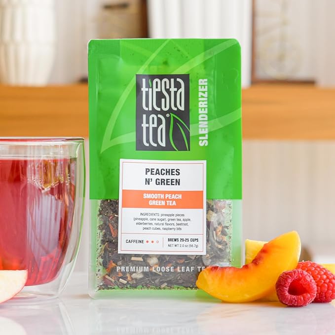 Tiesta Tea - Peaches N' Green, Loose Leaf, Smooth Peach Green Tea, Premium Medium Caffeinated Blend, Make Hot or Iced, Brews Up to 25 Cups, 2.0 Ounce Resealable Pouch - Bloomnest