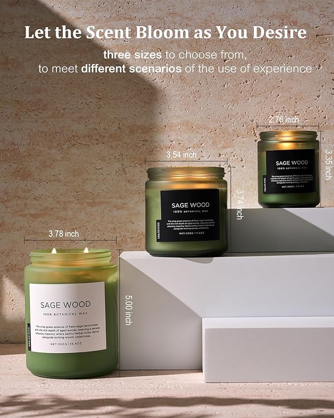 M&SENSE Sage Wood Scented Candle, 19.4oz 110 Hours Long Lasting Clean Non Toxic All Natural Soy Wax Candle for Relaxing & Stress Relief, 2 Wick Home Fragrance Gifts for Home Decor - Bloomnest