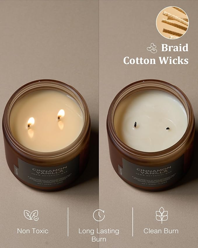 M&SENSE Cinnamon Vanilla Fall Scented Candles for Home, Natural Soy Wax 11.6oz 70 Hours Large Long Lasting Strong Scented Classic 2 Wicks Jar Candle Gift for Housewarming - Bloomnest