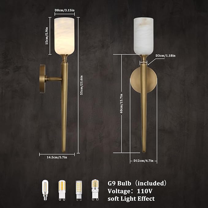 Alabaster Wall Sconce 22in Antique Brass Sconces Wall Lighting, Imported in Spain Natural Alabaster, Bathroom Sconce Gold Sconces Wall Decor, for Living Room Dining Room Hallway Bedside Staircase - Bloomnest