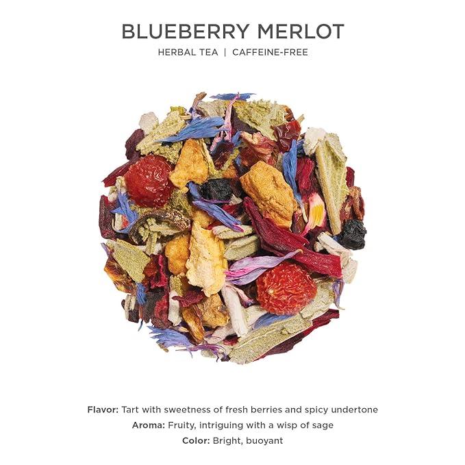 Tea Forte Blueberry Merlot Premium Loose Leaf Caffeine-Free Herbal Tea Blend Canister, Makes 35-50 Cups - Bloomnest