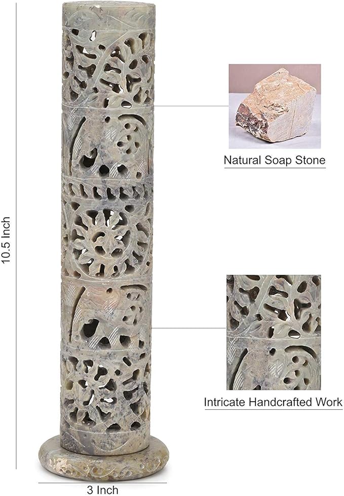 Carry Me Marble Soapstone Incense Stick Holder | Candle Burner | Tea Light Holder - Perfect Handmade Elephant Carving for Gifting. Decorative Home and Office Decor.(3 x 3 x 10.5 Inches) - Bloomnest