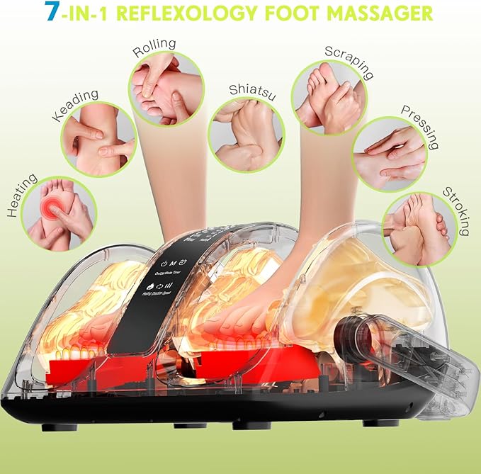 Foot Massager for Neuropathy, FSA Eligible HSA Feet Massager with Heat, 3-Heating for Circulation and Pain Relief, Deep Kneading Rolling for Calf-Feet-Arm Relaxation, Plantar Fasciitis - Bloomnest