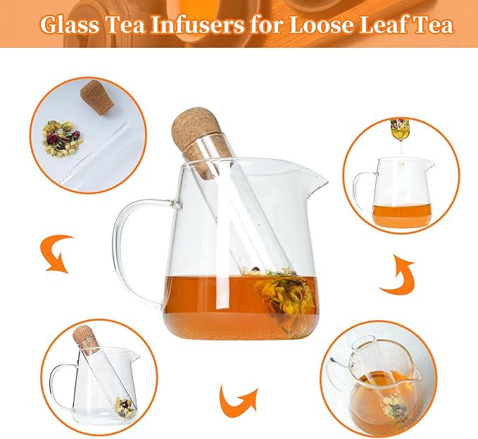 2 PCS Glass Tea Infusers for Loose Tea——Reusable Round filter holes Tea Glass Strainers with Cork Lid & Teaspoon & Cleaning Brus - Bloomnest