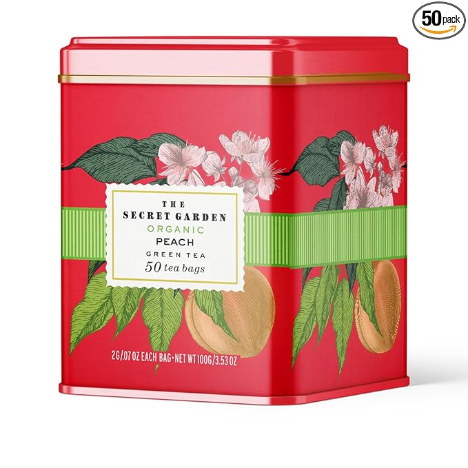Life Plus Style Gourmet The Secret Garden Organic Peach Green Tea 50 Tea Bags Juicy & Fruity Refreshing Hot or Iced Tea Antioxidant-Rich Non GMO, Gluten Free Eco-Friendly USDA Certified - Bloomnest