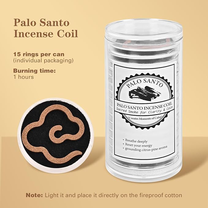 Palo Santo Incense Coil - 100% Natural - Palo Santo Sacred Smoke for Clarity & Calm(Contains 15 Pcs) FOUCILO