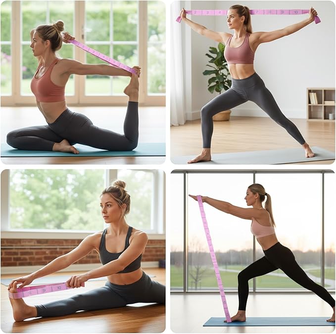 Stretching Strap with 11 Loops Yoga Stretch Strap for Physical Therapy Pilate Ballet Dance Non Slip Exercise Stretch Band for Hamstring Leg Stretching Flexibility (Pink) - Bloomnest