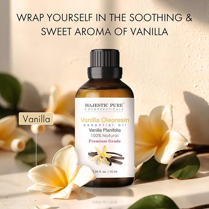 Majestic Pure Vanilla Essential Oil with Glass Dropper - 0.3 Fl Oz - 100% Pure and Natural Vanilla Oil - Premium Grade Essential Oils for Diffuser, Aromatherapy, Soap and Candle Making - Bloomnest
