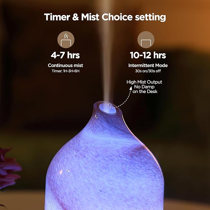 Essential Oil Diffuser Hand Blown Glass Aromatherapy Diffuser - Ultrasonic Cool Mist Scent Aroma Diffuser, Whisper Quiet with Auto Shut-Off, Timer Setting &7 Colors Night Light for Home - Bloomnest