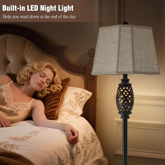 Luvkczc Vintage Floor Lamp with Cutout Design & Glowing Light - Resin Elegant Standing Lamp for Living Room, Bedroom, Office (Includes Bulb) - Bloomnest