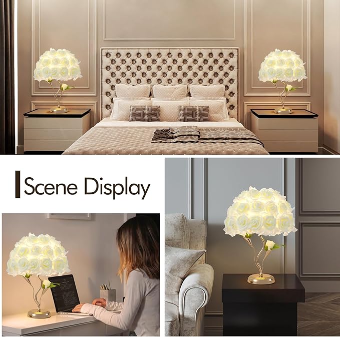 White Flower Lamp Beautiful Rose Bedside Lamp Romantic Bouquet Night Light Rose Flower Table Lamps for Princess Girl Wedding Birthday Christmas Valentine Bedroom Livingroom Office Deco - Bloomnest